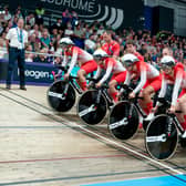 Team England athletes Josie Knight, Madelaine Leech, Grace Lister and Abigail Miller competing in Women's 4000m Team Pursuit, at the Glasgow 2026 Commonwealth Games