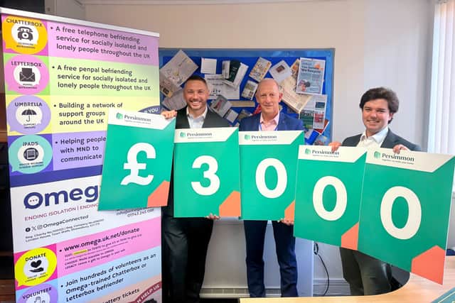 Joe Turner (left, Managing Director Persimmon Homes West Midlands,) David Crosby (middle, Director of Omega - Ending Isolation Ending Loneliness,) Councillor Alex Wagner (right, Deputy Leader of Shropshire Council and Ward Councillor for Quarry and Coton