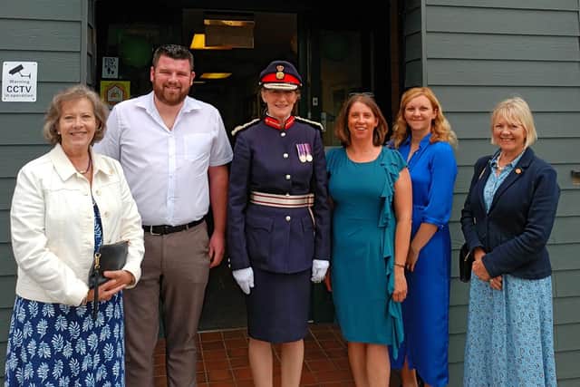 Polly Owen, manager at Enterprise House in Bishop’s Castle and staff welcomed His Majesty’s Lord Lieutenant Mrs Anna Turner
