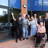 Headway Shropshire staff and clients celebrate the £600,000 renovation and relaunch of the charity’s Shrewsbury centre.