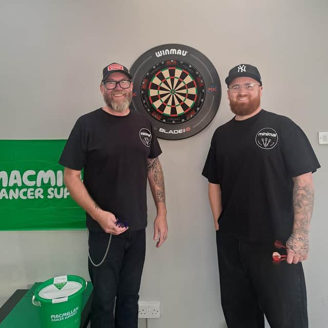 Dale Vernon (left) and Jimmy Harrison ready to start their 12-hour darts marathon