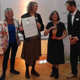 l to r: Prof Chris Pascal, Nancy Stewart (project lead, Birth to 5 Matters), Beatrice Merrick (Chair, Early Years Coalition), Dr Mario Wilhelm (vice-chair, Habermaass Foundation)