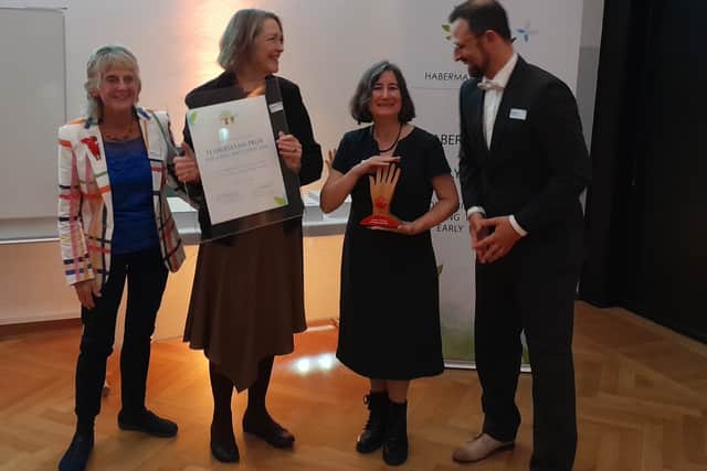 l to r: Prof Chris Pascal, Nancy Stewart (project lead, Birth to 5 Matters), Beatrice Merrick (Chair, Early Years Coalition), Dr Mario Wilhelm (vice-chair, Habermaass Foundation)