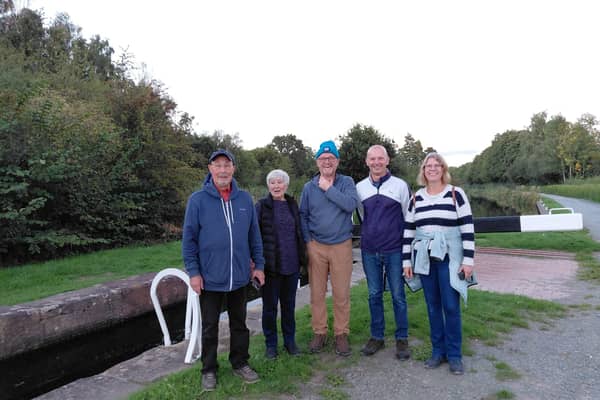 The survey team on the Montgomery canal before dark