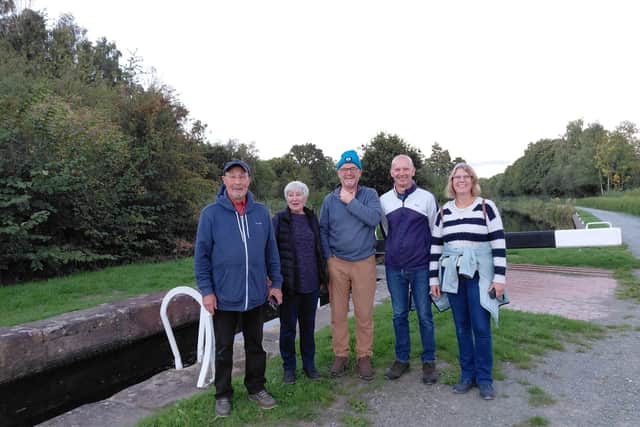 The survey team on the Montgomery canal before dark