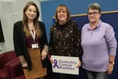 L-R Hannah Davies from Healthwatch, Linda Lade and fellow Buddy Su Norris