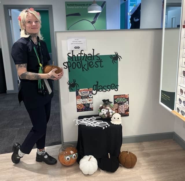 Hannah with some of the decorations in store at Specsavers Shifnal.