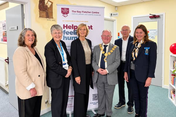 Celebrating 30 years of the Roy Fletcher Centre. From left to right: Jenny Taylor, Chief Executive; Cllr Heather Kidd, Leader of Shropshire Council; Libby Cooper, daughter of Roy Fletcher; Cllr Bernie Bentick, Mayor of Shrewsbury; Alan Bain, Chai