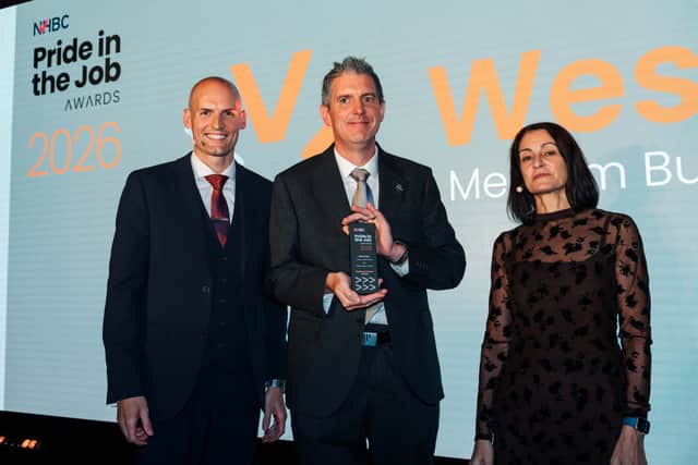 Mark Follos, senior site manager at Lioncourt Homes’ Heritage Walk development in Ironbridge picks up his award