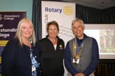 Gemma Hargreaves (centre) with Shrewsbury Severn Rotary Club’s vice president Joycelin Hoyland (left) and president Johnathan Callwood (right)