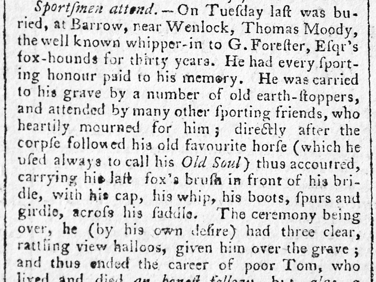 The funeral was reported in a contemporary Shrewsbury Chronicle.