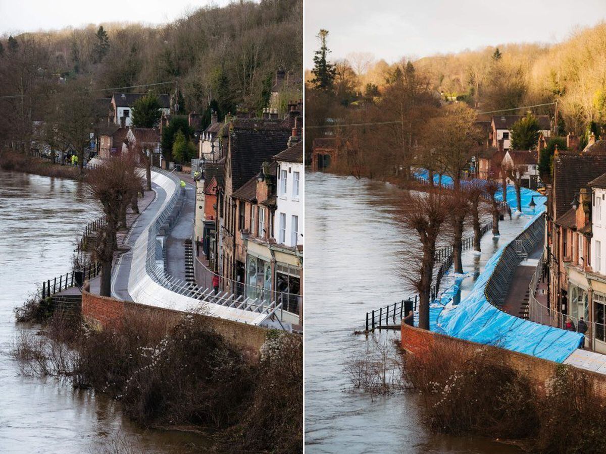 Left; Ironbridge barriers on Monday and, right, on Friday