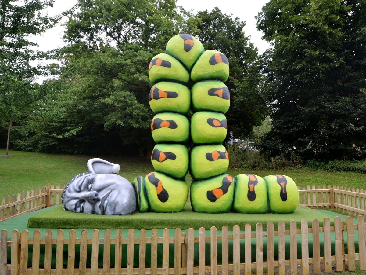 Alfie Bradley’s enormous caterpillar sculpture in Dale End Park which featured in a Sky Arts TV competition
