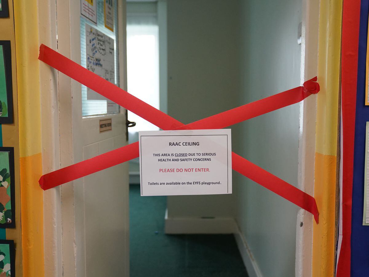 A taped off section inside a primary school