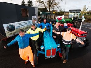  The Shropshire tractor men leave on a tractor run from Whitchurch to Scotland and back, raising money for Alzheimer's Society.From left Jim Ankers, Neil Wragg, Leslie Wild and Pat Gandy.