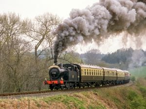 Ex-LMS "Jinty" 47383 steams up Eardington Bank on the Severn Valley Railway, April 22, 1990 (John Massey).