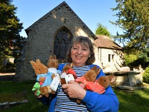 SOUTH PIC MNA PIC  DAVID HAMILTON PIC SHROPSHIRE STAR 1/08/22 Getting ready for a Beatrix Potter celebration, organiser Margaret Edwards, of Ludlow, at St Giles Church, Ludford..