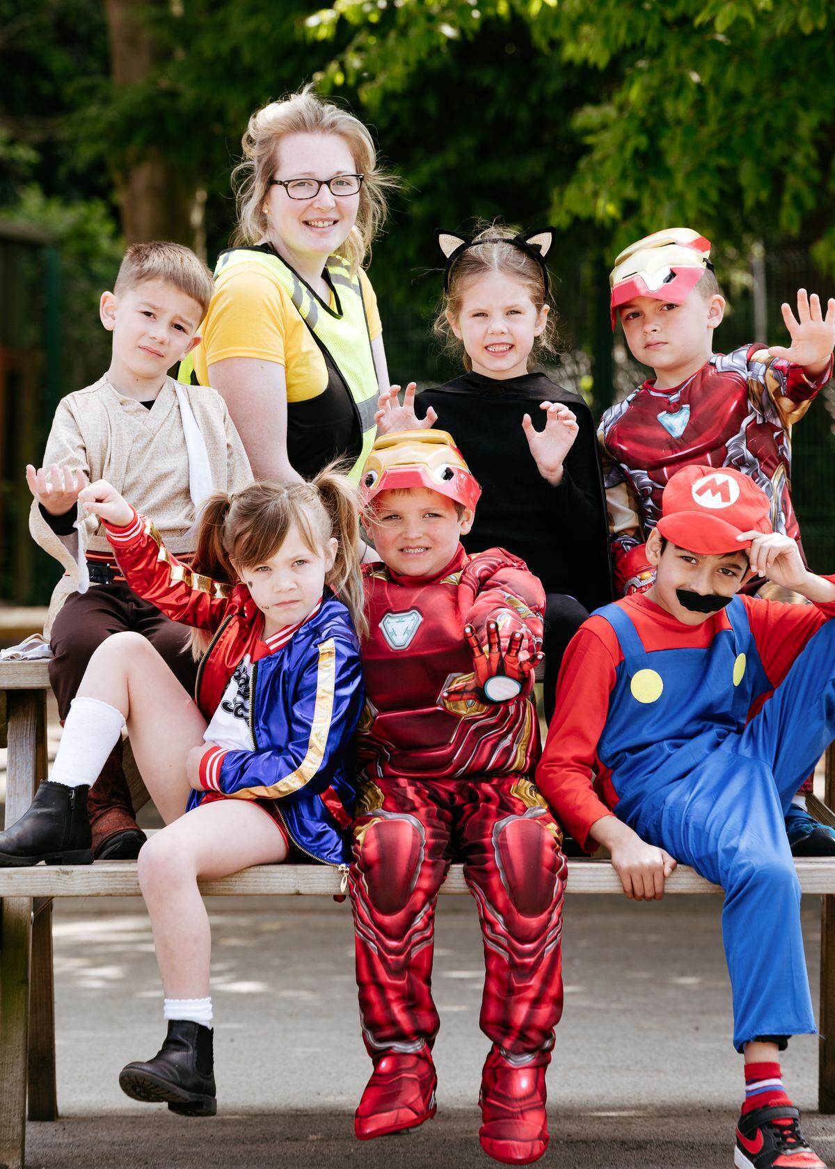 Some of Tommy's Year 1 class, with Tommy in the middle as Iron Man 