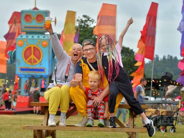At Camp Bestival: Alice (nine) and Seb Kettle (five), and Ashlee and Graham Kettle from Manchester.