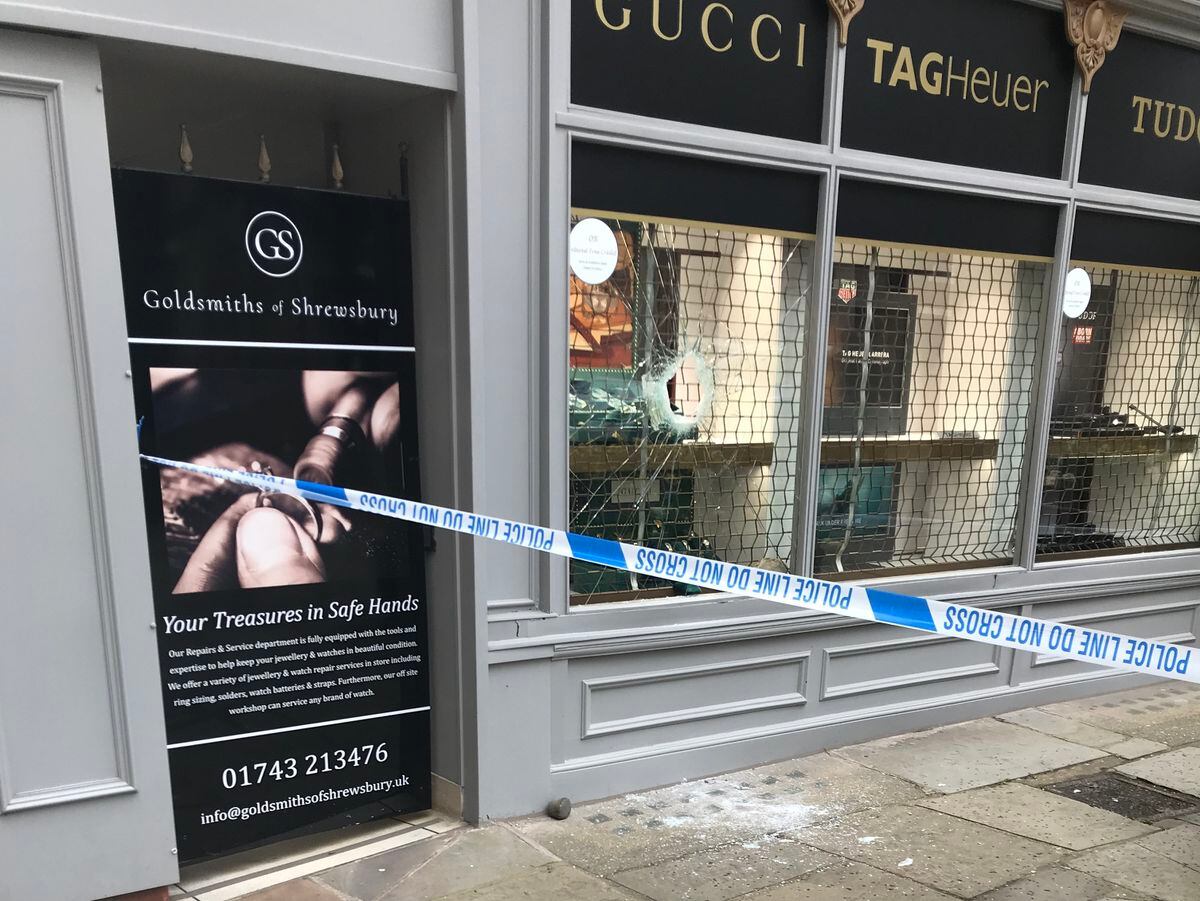 The scene after watches were stolen from Goldsmith's of Shrewsbury