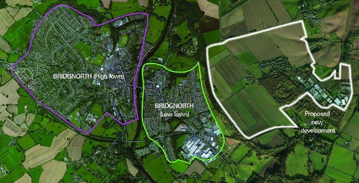 A map created by the Save Bridgnorth Green Belt group which shows areas of the town which could be developed up to 2036 and beyond