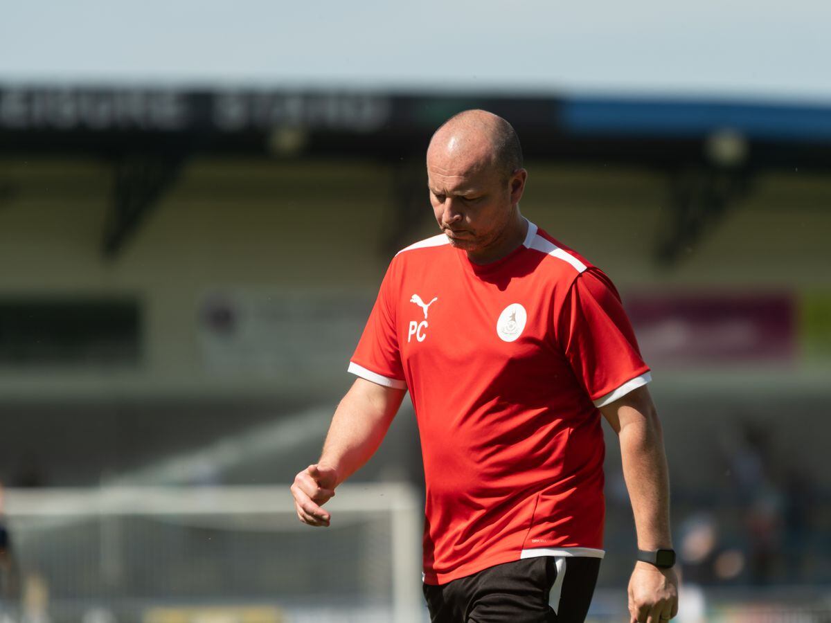 Paul Carden (AFC Telford United Manager) at half time during AFC Telford United preseason fixture VS Walsall FC (Pic: Kieren Griffin Photography).