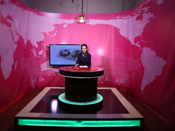 Basira Joya, presenter of the news programme, during recording at the Zan TV station (women’s TV) in Kabul, Afghanistan, on May 30 2017