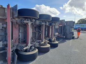 The overturned lorry. Photo: Oswestry SNT