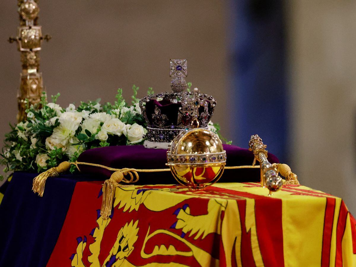 The coffin of Queen Elizabeth II lying in state in Westminster Hall
