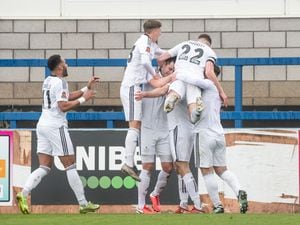 AFC Telford United players celebrating Jason Oswell (9) (AFC Telford United Striker) goal (Pic: Kieren Griffin Photography)