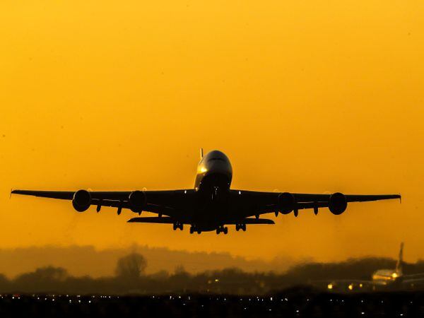 A plane takes off from Heathrow airport