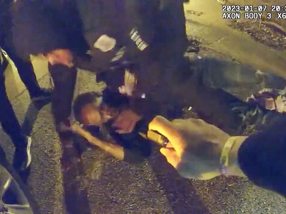 The image from video released on Jan. 27, 2023, by the City of Memphis, shows Tyre Nichols during a brutal attack by five Memphis police officers on Jan. 7, 2023, in Memphis, Tenn. Nichols died on Jan. 10. The five officers have since been fired and charged with second-degree murder and other offenses