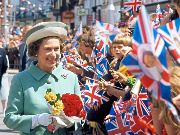 Queen Elizabeth II on a walk-about in Portsmouth during her Silver Jubilee tour of Great Britain