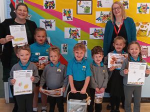 Staff and pupils at Longlands Primary School in Market Drayton