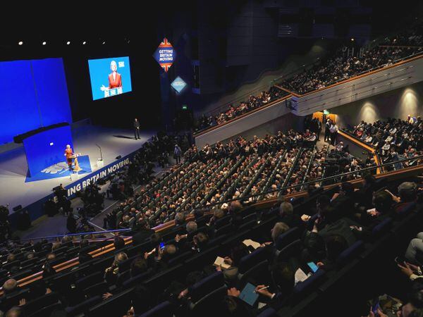 Liz Truss delivers her keynote speech at the Conservative Party conference in Birmingham