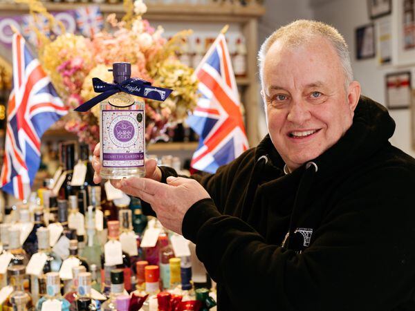 LAST COPYRIGHT SHROPSHIRE STAR JAMIE RICKETTS 23/05/2022 - Moonshine and Fuggles in Ironbridge have released a special Gin for the Queens Jubilee. They are only making 70 bottles. In Picture: Derek Bownen..