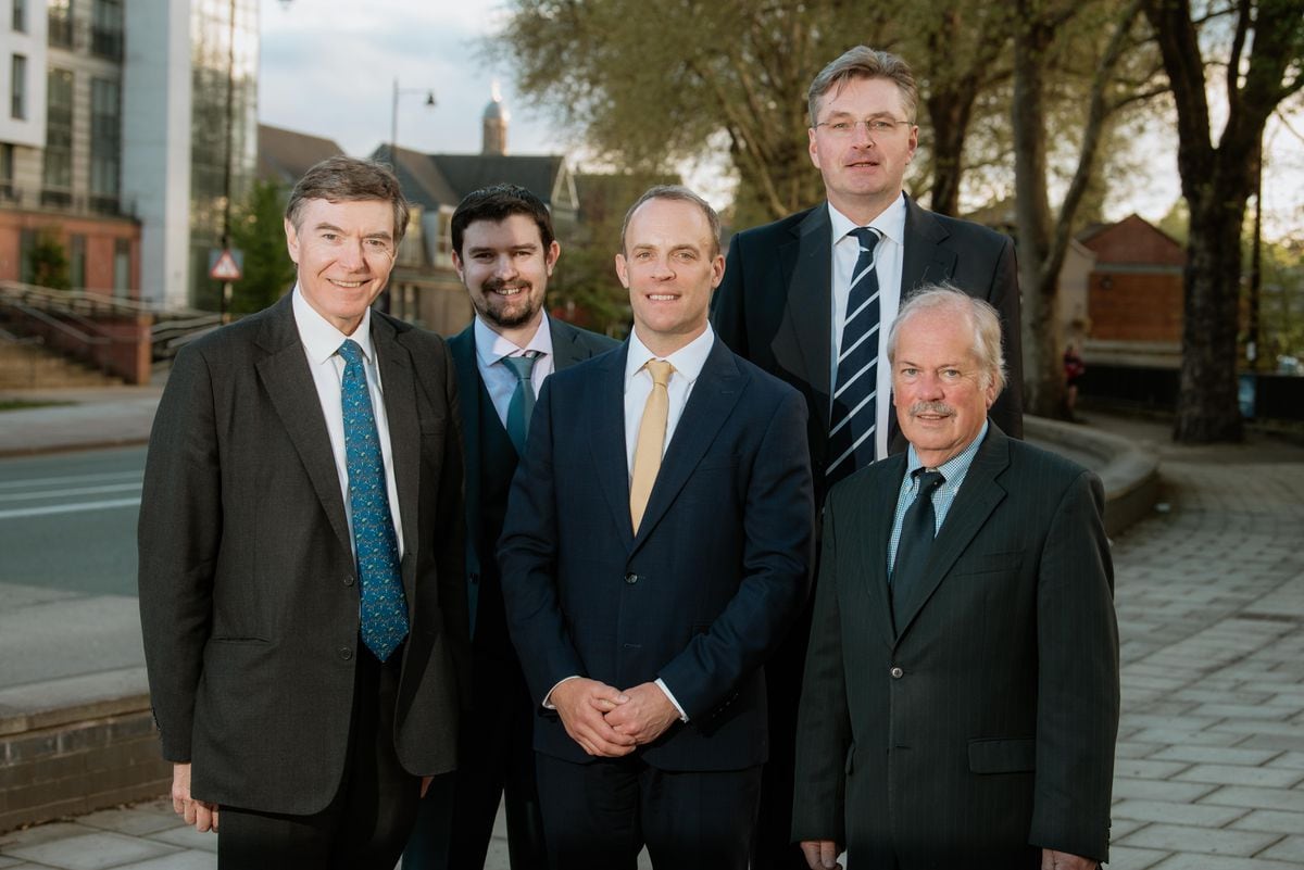 Dominic Raab, centre, with Ludlow MP Philip Dunne, Councillor Dean Carroll, Shrewsbury and Atcham MP Daniel Kawczynski, and Councillor Peter Nutting