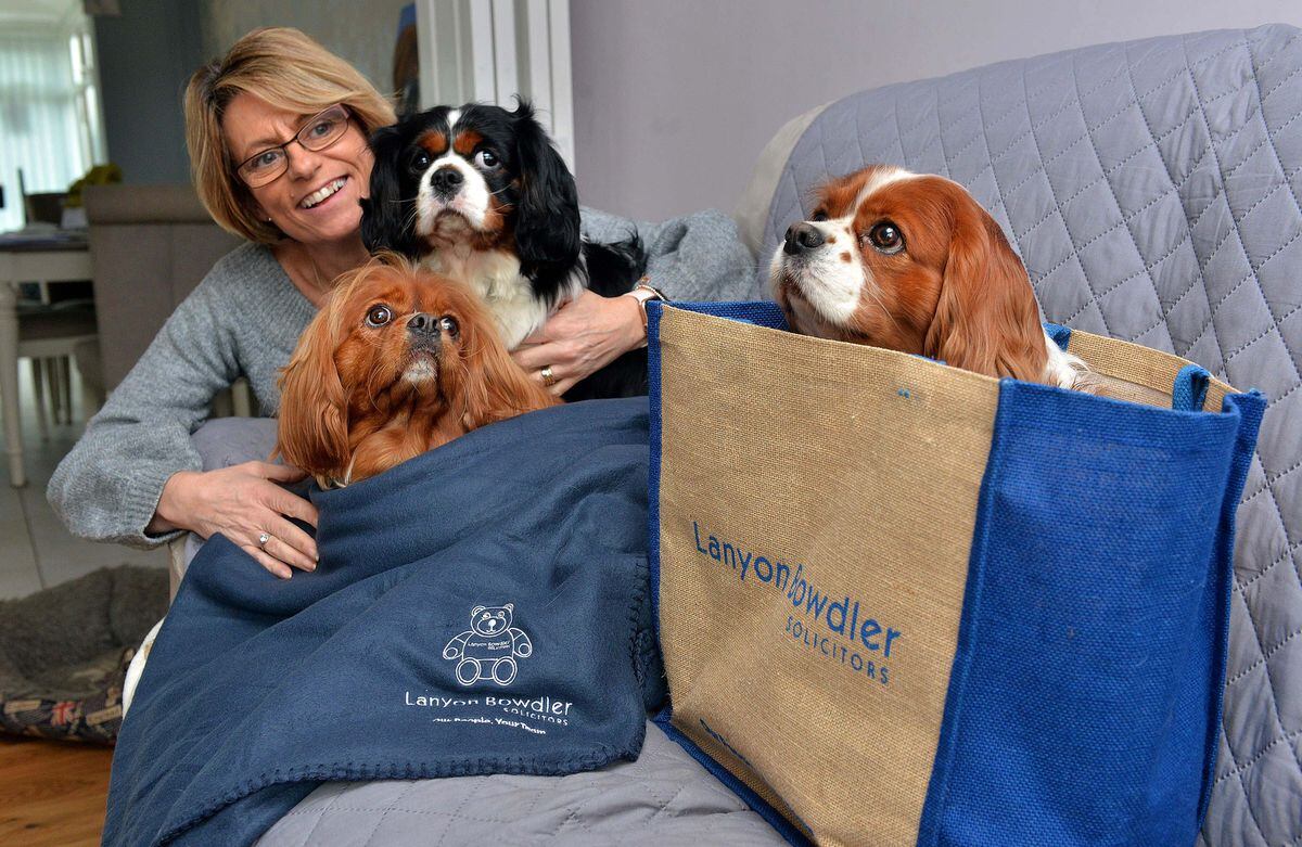 Karen Clarke with her dogs Chester, Ruby and Dudley
