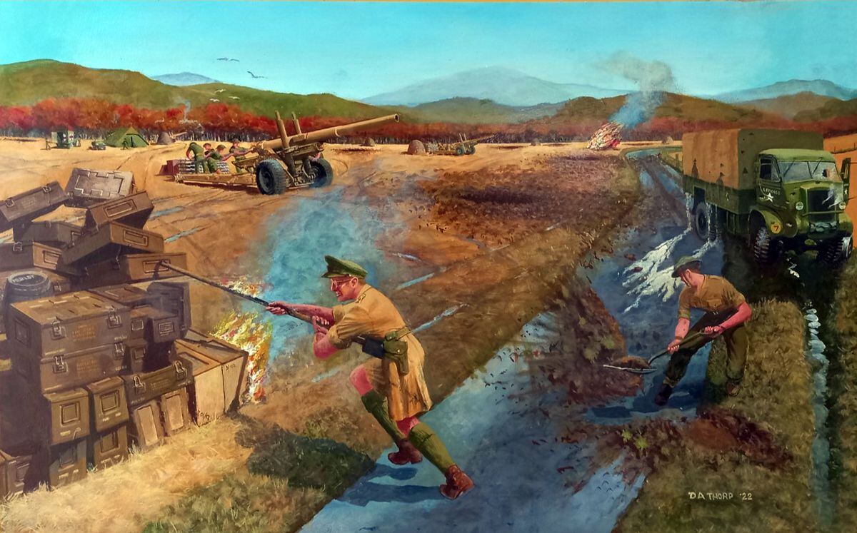 David Thorp's painting showing Bill Keymer's exploit which won him the Military Cross.