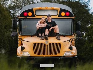 Luther Griffiths and Abbie Lewis will be converting the iconic yellow bus into their new home