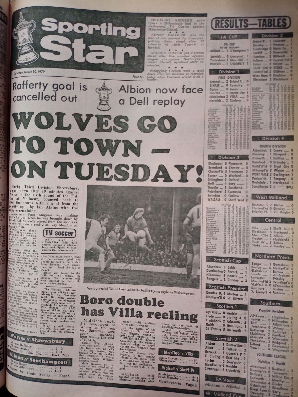 March 10, 1979 – Shrewsbury hold Wolves to a cup replay