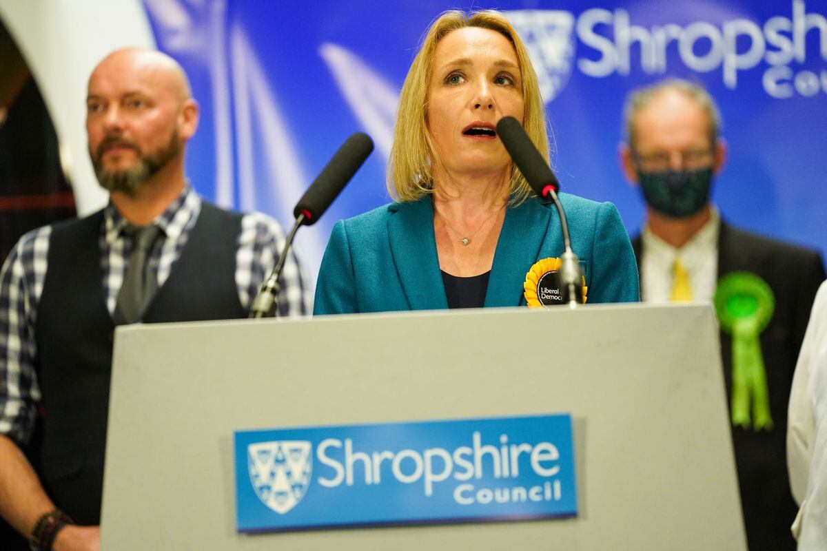 Helen Morgan makes a speech after being declared the winner in the North Shropshire by-election  