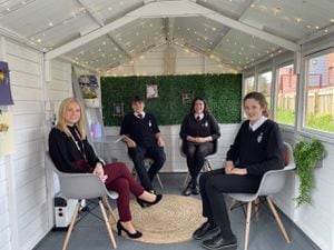 Tenbury High Ormiston Academy students with Assistant Principal Hannah Wright at the 'Time to Talk' Cabin