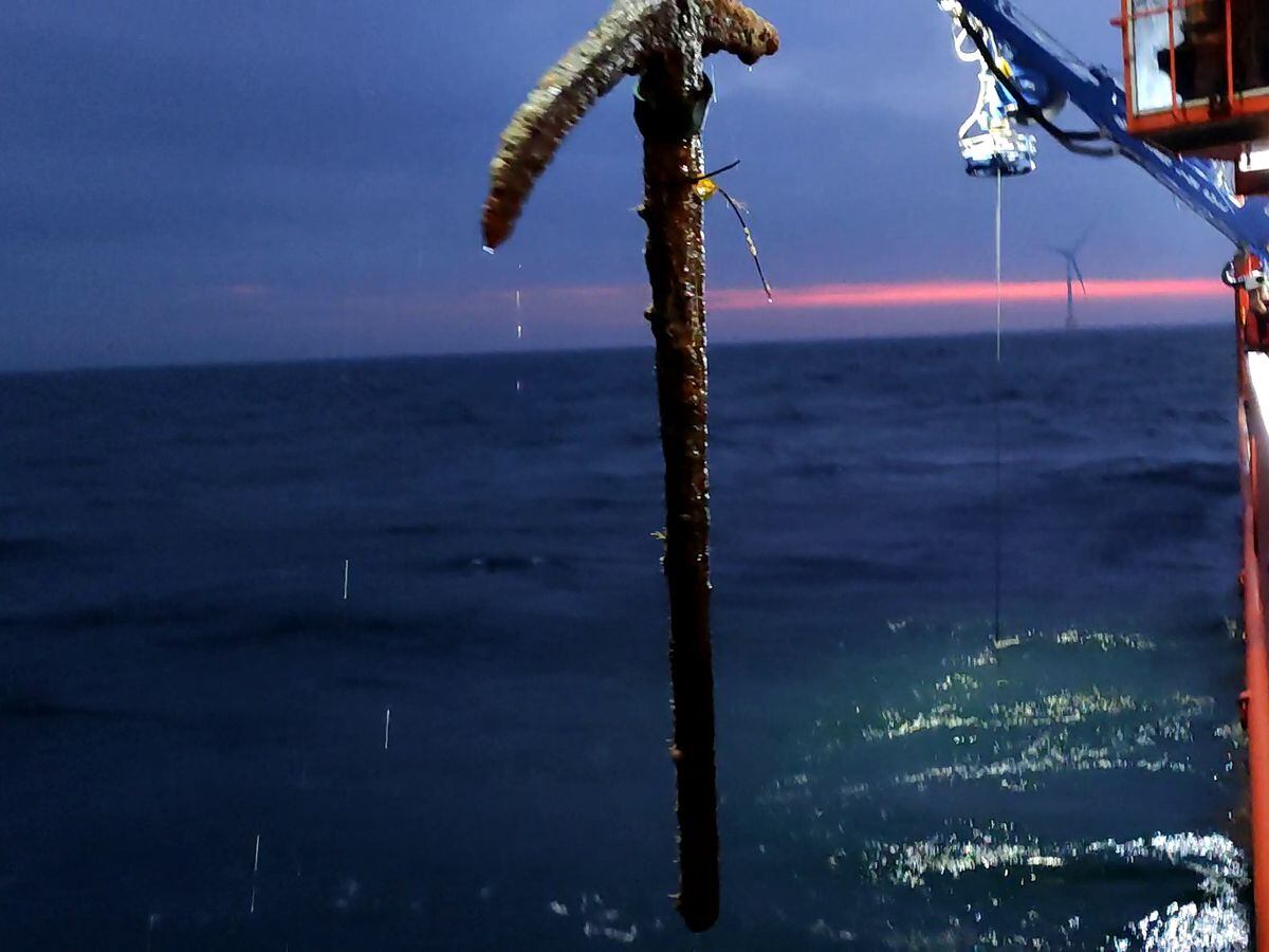 An anchor discovered during survey works for ScottishPower RenewablesÃ¢ÂÂ East Anglia ONE offshore windfarm. (ScottishPower Renewable/ PA)