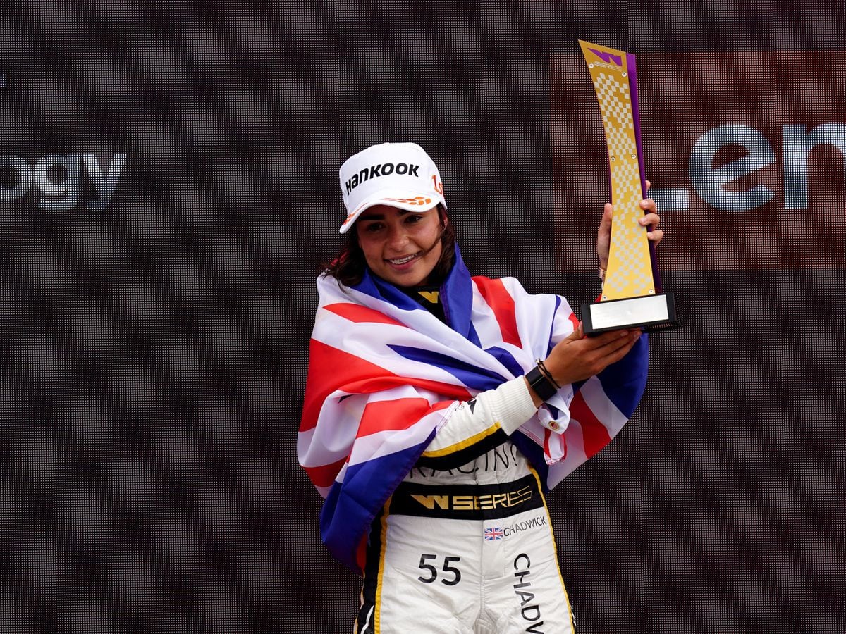 Jamie Chadwick celebrates winning at Silverstone earlier this year