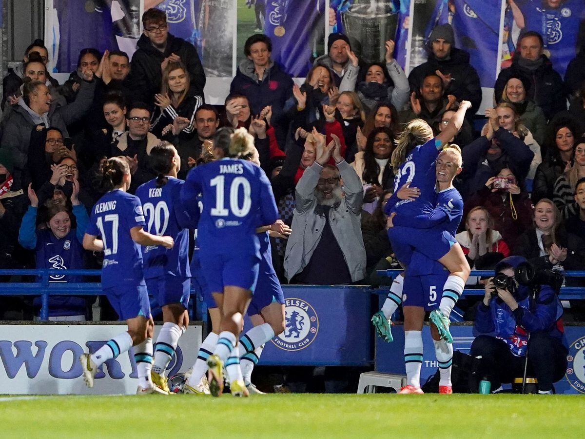 Chelsea's Sophie Ingle, far right, celebrates her opening goal against Real Madrid