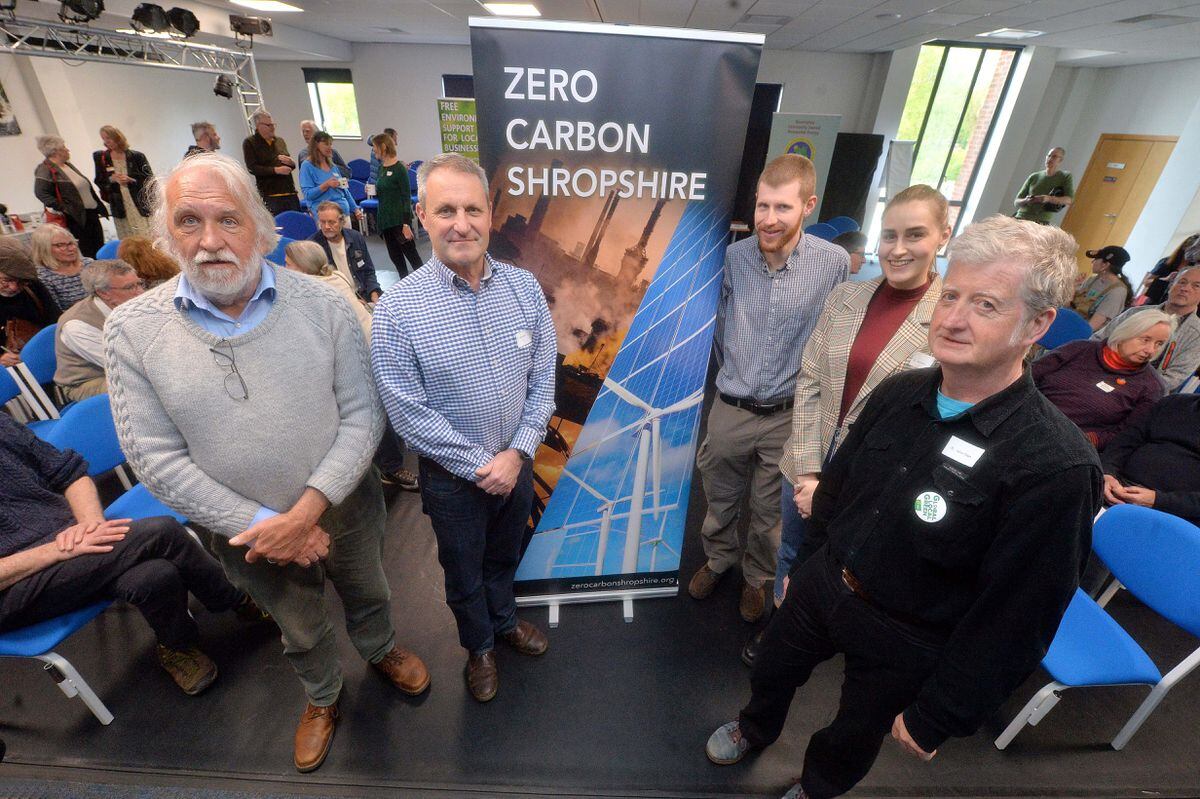 Zero Carbon Shropshire:: Chair of Trustees Chris Deaves, Councillor Ian Nellins, Laurence Kinnersley from Shropshire Wildlife Trust, meeting chair Jess Walton and Councillor Julian Dean