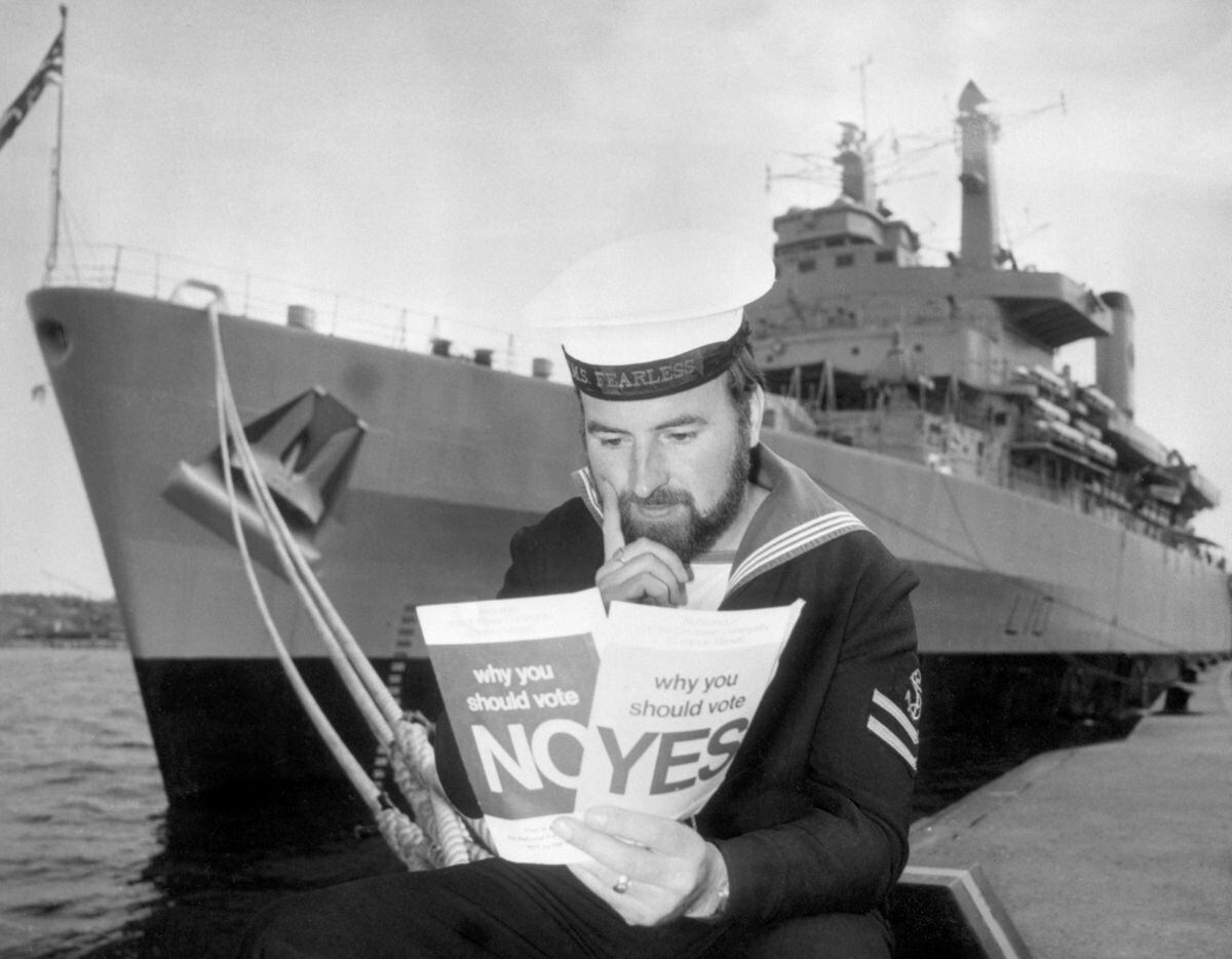 May 1975: HMS Fearless sailor Eric Littlehales, of Oswestry, ponders arguments for and against the Common Market ahead of a referendum