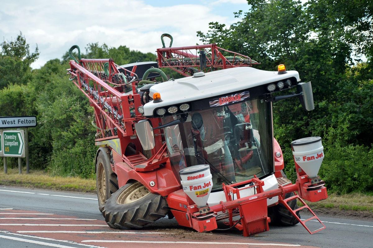 A farm vehicle lost its wheel on the A5 next to the West Felton turn by Oswestry