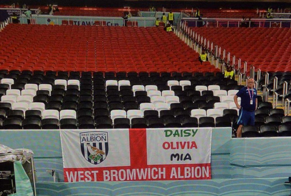 Pat with his giant Albion flag with his children's names on it